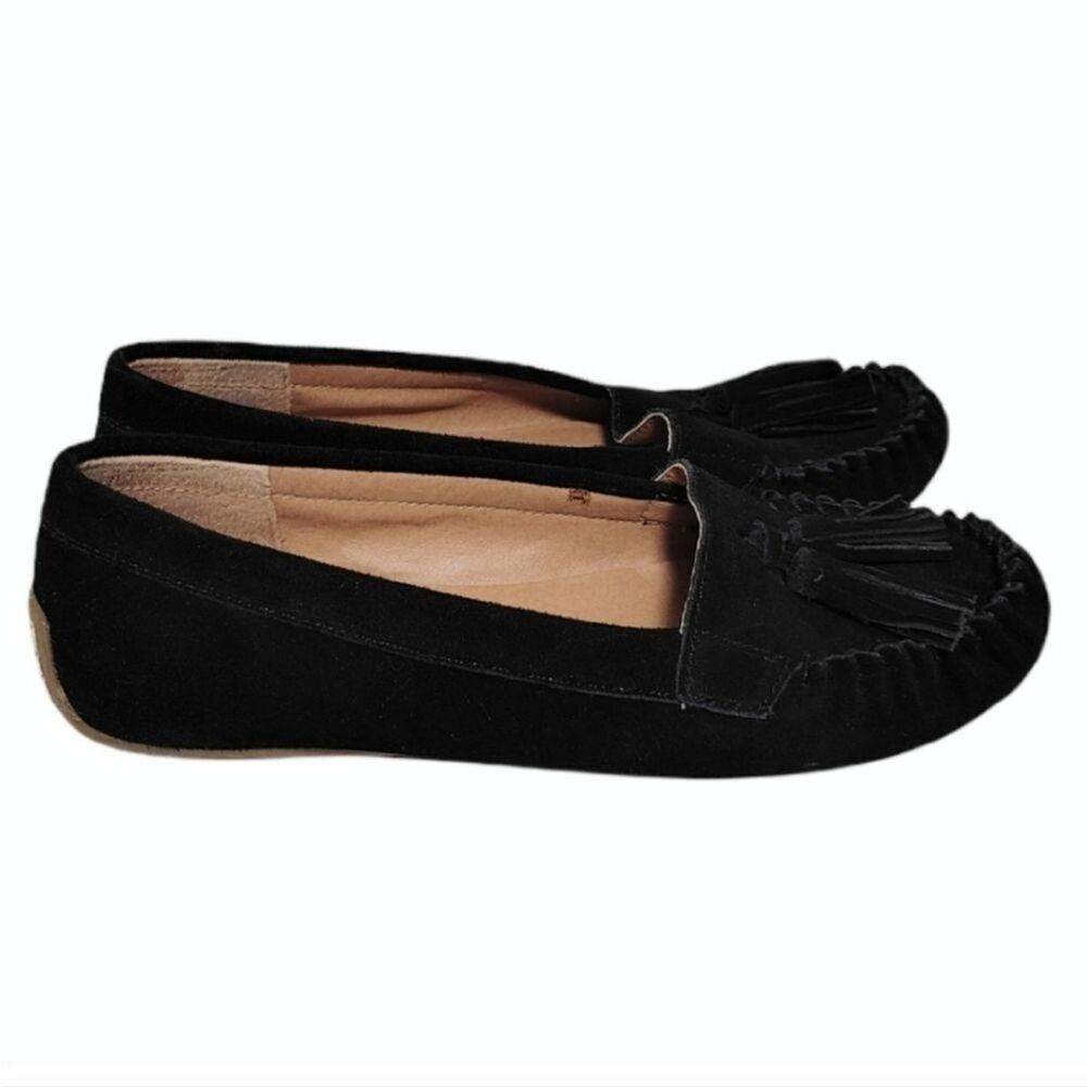 Lucky Brand Ailania Black Leather Suede Tassel Moccasins 7
